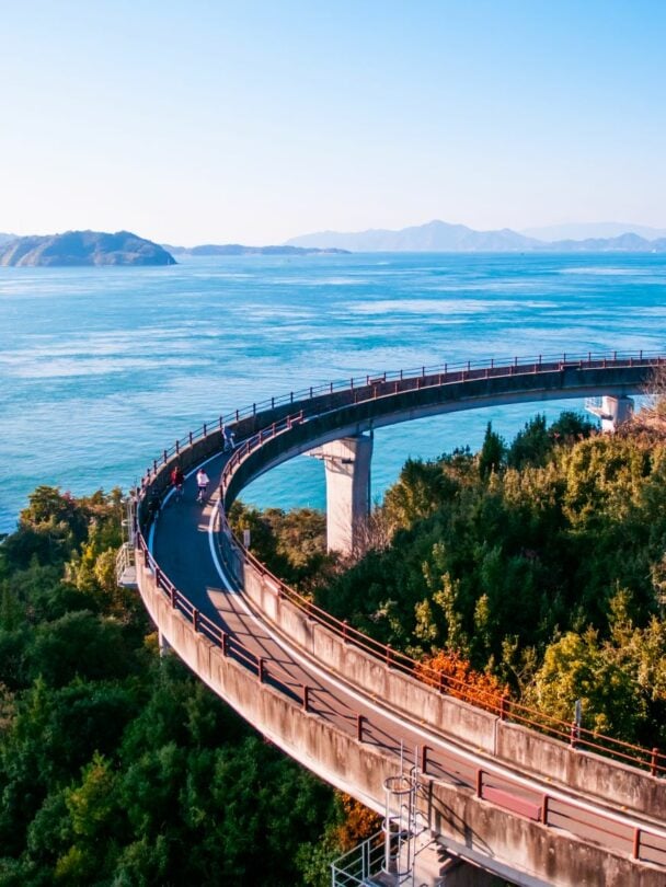Cycling along the celebrated Shimanami Kaido between Honshu and Shikoku.